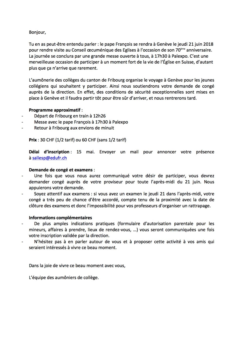 Mail aux collegiens Rencontre avec le Pape du 21 juin FRA - Copie